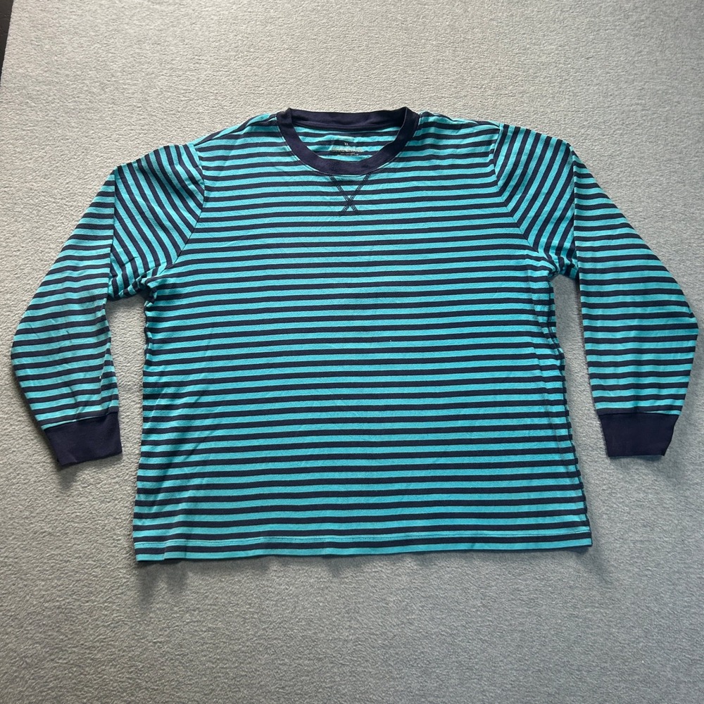 Primary Long Sleeve Kids XL Organic Cotton Blue Stripe Unisex Shirt Ribbed Cuffs